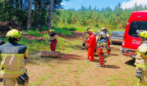 Un momento de la capacitación preparada para los bomberos voluntarios de Temuco y Toltén, por Corma y la empresa forestal Arauco, 